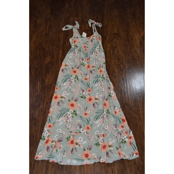 Nevena Rae Sleeveless Tie Floral Maxi Dress Tropical Button Smocked Size Small - Picture 1 of 4